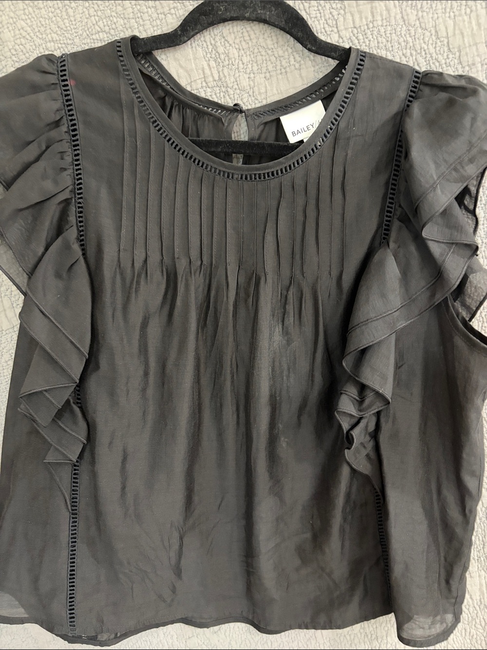 Bailey 44 Black Ruffle Sleeve Pintuck Blouse - Women
